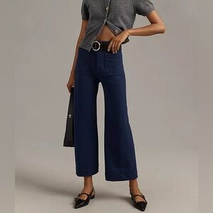 Anthropologie Maeve Colette Pants Wide Leg Linen Blend Navy Pants 8 Tall